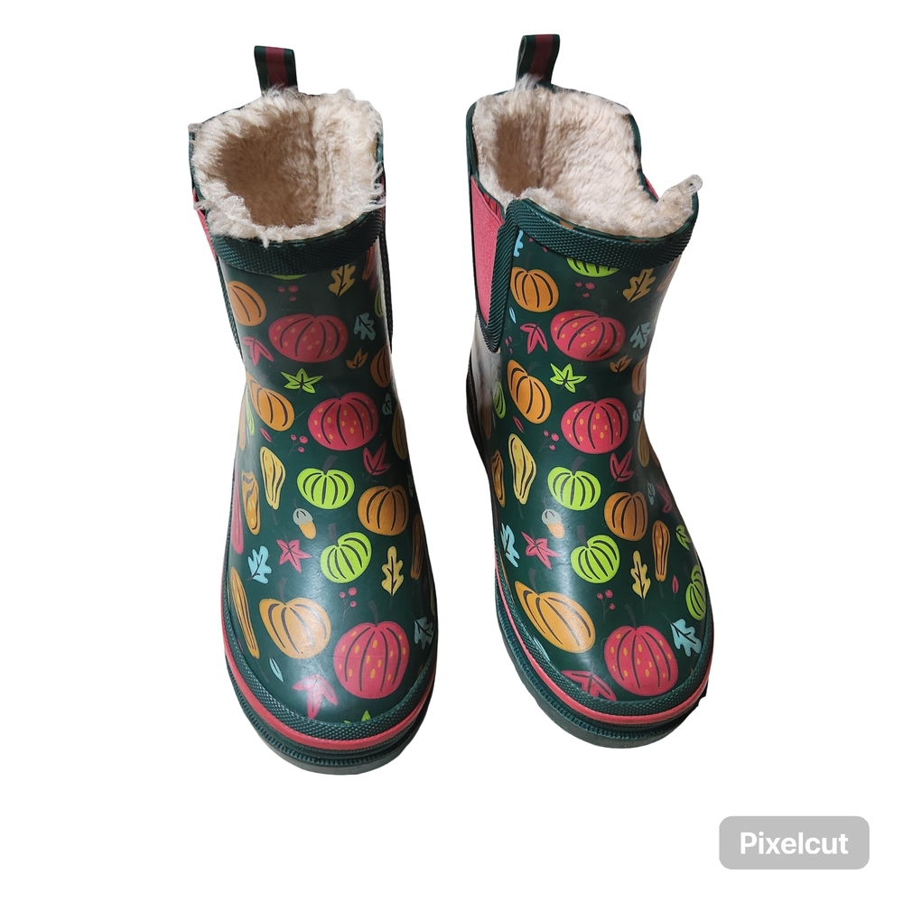 Cozy Green Kids Rain Boots with Fruit Pattern